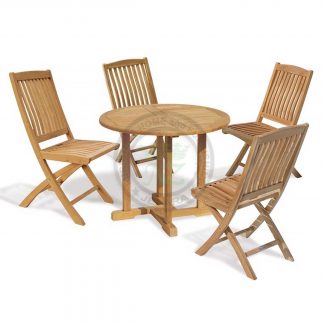 Teak Outdoor Round Dining Table 4 Folding Chair