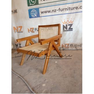 Solid Teak and Rattan Lounge Armchairs