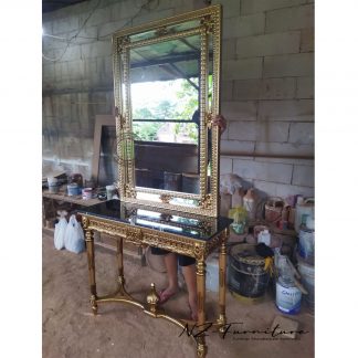 Entryway Mirror and Console Tables Antique Gold Leaf Finish Black Marble Top